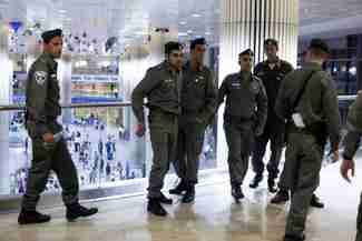 Israeli police deploy at Tel Aviv airport on Thursday