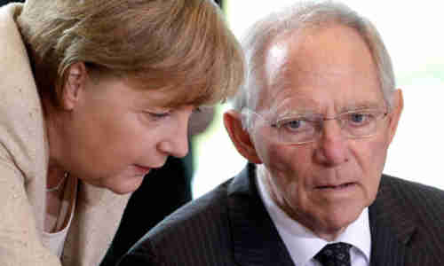 Angela Merkel and Wolfgang Schäuble in June (AP)