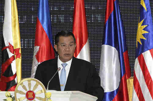 Cambodia's Prime Minister Hun Sen at ASEAN meeting, where he strongly sided with China against Vietnam and Philippines.  (Reuters)