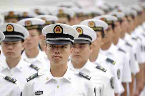 Chinese People's Liberation Army navy sailors on July 19 in Beijing (Reuters)