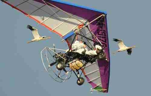 Putin, dressed as a bird, flies in motorized hang glider with cranes in September (Ria Novosti)