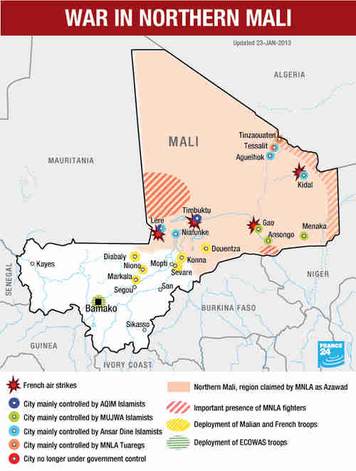 Mali - battle map for Wednesday (France 24)