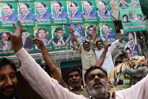 Nawaz Sharif supporters rejoice in election victory (AP)