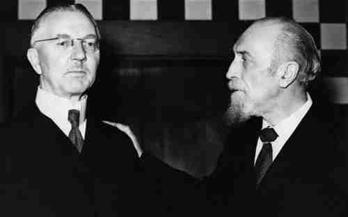 Hjalmar Schacht (left), Hitler's finance minister, with his close friend Montagu Norman, Governor of the Bank of England (Getty)