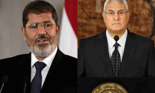 Ousted president Mohamed Morsi and interim president Adly Mansour