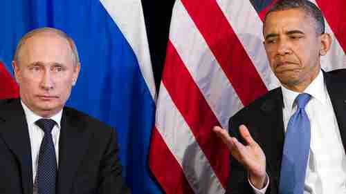 Vladimir Putin and a scowling Barack Obama at their June, 2012 meeting (AP)