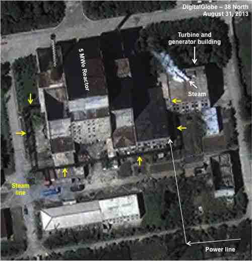 August 31 satellite photo shows white smoke coming from electrical power generating building in nuclear complex (38North)