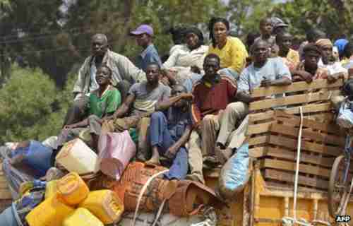 These are Chadians fleeing the Central African Republic, heading back to Chad.  In South Sudan, over 100,000 have fled to U.N. compounds. (BBC)