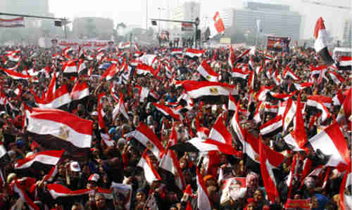  Supporters of Egypt's government cheer with national flags (Al-Ahram)