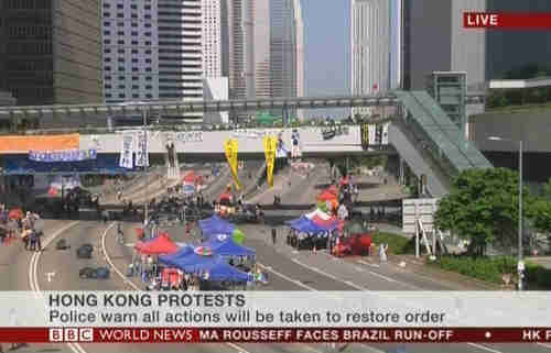 Hong Kong protests - live shot at 10 am Monday Hong Kong time (BBC)
