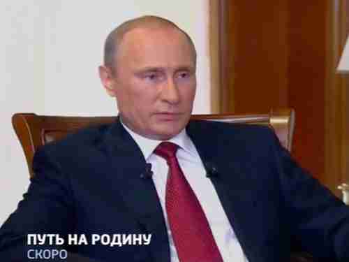 Vladimir Putin during interview in documentary to be aired on Russian TV