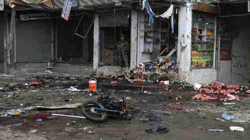 Site where a suicide bomber on a motorbike blew himself up in front of the Kabul Bank in Jalalabad, Afghanistan, on Saturday (CNN)