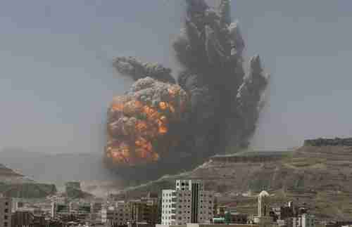 Huge explosion following airstrike on army weapons depot near Sanaa on Monday (Reuters)