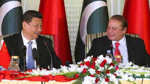 Xi Jinping and Nawaz Sharif on Tuesday in Islamabad (AP)
