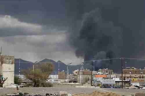 Aftermath of Saudi airstrike on Sanaa airport on Monday (Reuters)
