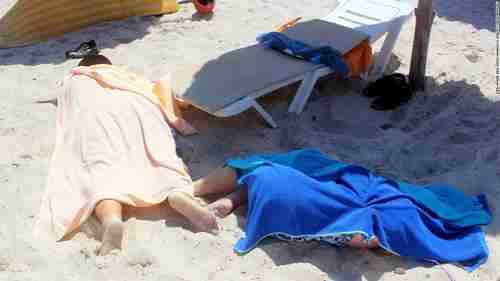 Dead bodies on the beach after terrorist attack in Tunisia (CNN)