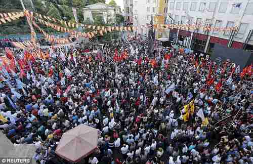 Anti-Erdogan demonstrators in Taksim Square in Istanbul on Monday (Reuters)