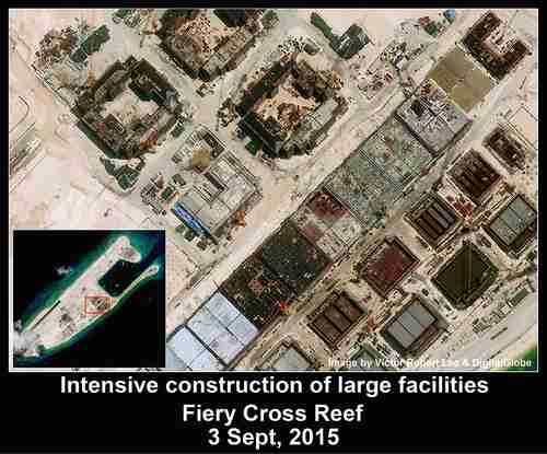 Construction of large facilities on China's artificial island in the South China Sea