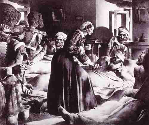 Florence Nightingale, the world's first nurse, tending to wounded soldiers during the Crimean War in 1854