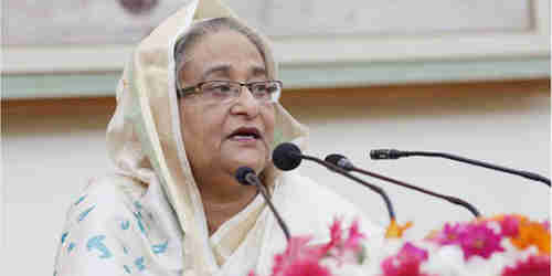 Bangladesh Prime Minister Sheikh Hasina addresses a press conference on Tuesday