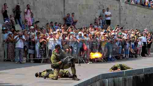 Russian marines performing during the Navy Day celebrations in Sevastopol, Crimea, on July 31 (Reuters)