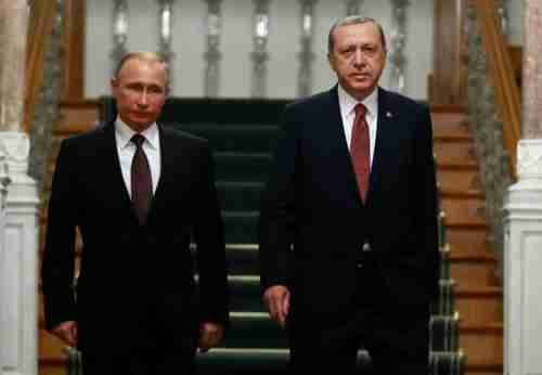Vladimir Putin and Recep Tayyip Erdogan on Monday in Istanbul (Reuters)