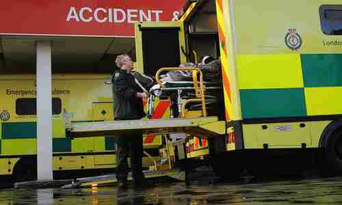A patient in Britain is moved from an ambulance to an Accident & Emergency department. (Getty)
