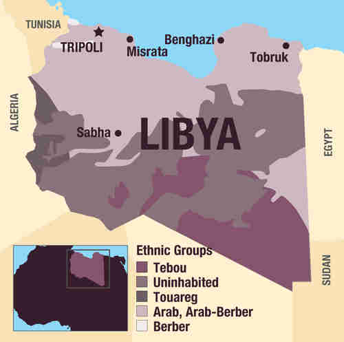 Map of Libya, showing regions occupied by different ethnic groups (Al-Araby)