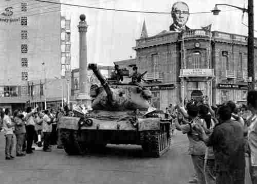 A Turkish army tank passes through the Turkish section of Nicosia in 1974. (AP)