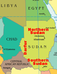 Sudan and neighboring countries. Southern Sudan is now a separate country, South Sudan